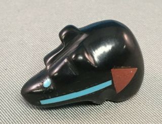 Zuni Tiny Carved Jet Bear Fetish With Inlaid Heartline By Emery Boone,