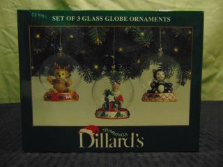 Dillard Trimmings Set Of 3 Clear Glass Globe Ornaments 2000 Reindeer Santa Cat