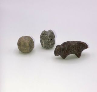 Vintage Carved Stone Zuni Fetish Bear & Owl Mini Stone Carvings