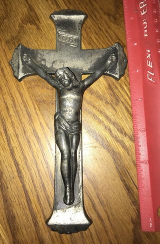 Vintage Inri Crucifix Cross Religious Jesus Antique Lead 7 3/4”