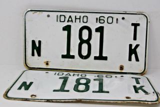 1960 Idaho License Plate Collectible Antique Vintage Matching Pair Set N 181 Tk