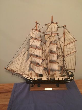 Vintage Wooden Ship Model Alex Humboldt Pirate Sailing Model Nautical Cloth Sail