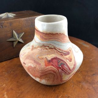 Vtg Nemadji Indian Pottery Bud Vase 3 " Orange Red Native American Clay Vase