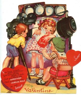 Large Vintage Shirley Temple Mechanical Stand Up Valentine Card