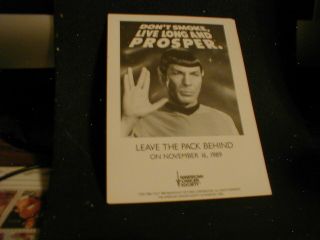 Star Trek Mr.  Spock " Live Long And Prosper " Great American Smokeout Postcarf