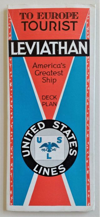United States Lines - " To Europe Tourist S.  S.  Leviathan " Deck Plan,  C.  1930 