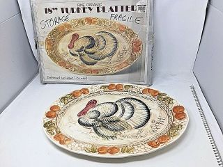Caldor Japan Turkey Platter 18 X 14 Hand Painted Embossed Serving Platter
