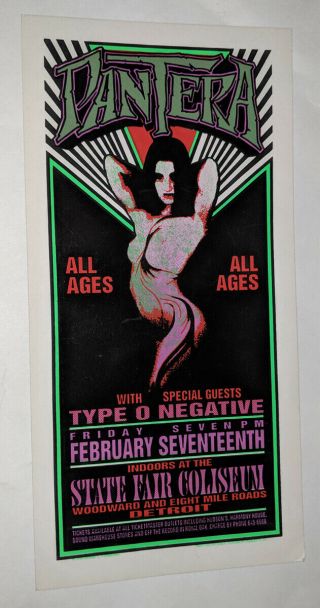 Pantera Mini Poster Screenprinted Flyer Type O Negative Feb 17th Detroit