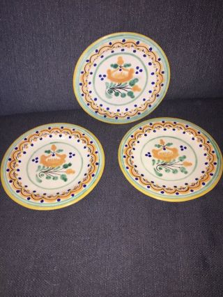 Set Of 3 Vintage Uriarte Puebla Mexico Talavera Pottery 8” Plates -
