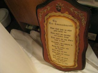 Vintage " The Ten Commandments " Wall Plaque Brass Wood Religious 10 " X 18 "