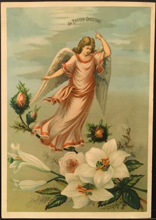 Union Pacific Tea Co Trade Card & Easter Card Angel In Sky White Lillies Rosebud