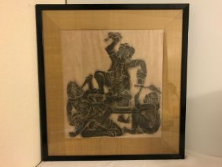 Rare Vintage Thai Asian Temple Rubbing From North Wall Temple Of Wat Po Framed