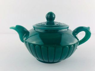 Hand Carved Chinese Natural Dark Green Jadeite Carved Mini Teapot 6 " Length