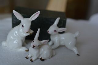 Vintage East Bunny Spring Rabbit Porcelain Figurine Set Of 3