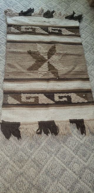 Hand Woven Mexican Antique Wool Rug,  With Star Pattern 3
