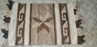Hand Woven Mexican Antique Wool Rug,  With Star Pattern 7