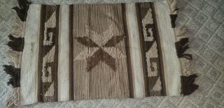 Hand Woven Mexican Antique Wool Rug,  With Star Pattern 8