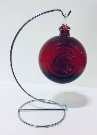 Washington State University Cougars Ruby Red Hand Blown Glass Ornament W/stand