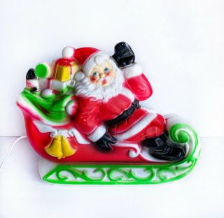 Vintage Empire Lighted Blow Mold Christmas Santa In Sleigh 1970 