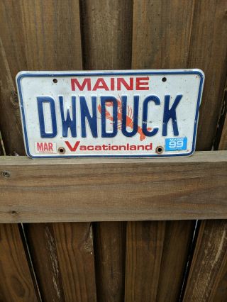 Maine 1999 Stickered Vanity License Plate Dwnduck Down Duck Hunter Hunting Bird