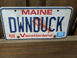 MAINE 1999 Stickered Vanity License Plate DWNDUCK DOWN DUCK HUNTER HUNTING BIRD 2