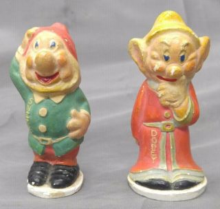 Antique Vintage Disney Snow White Seven Dwarfs Chalkware Figures Dopey Sneezy