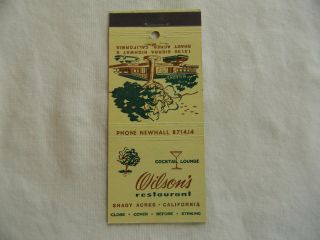 Shady Acres California Food & Beverage Low 8714 Matchcover Matchbook