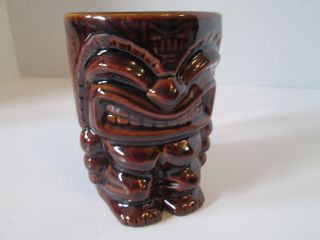 1x Vintage Tiki War God Dark Brown Mug Tumbler Pottery Unmarked