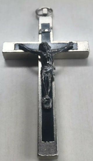 Black And Silver Tone Crucifix Vintage Measures 3 5/8” X 1 6/8”