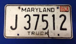 1986 Maryland Truck License Plate J 37512