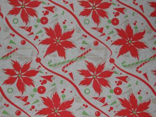 Vtg Christmas Poinsettia Candy Cane Store Wrapping Paper Gift Wrap 2 Yards 1940