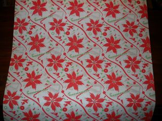 VTG CHRISTMAS POINSETTIA CANDY CANE STORE WRAPPING PAPER GIFT WRAP 2 YARDS 1940 2