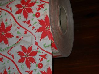 VTG CHRISTMAS POINSETTIA CANDY CANE STORE WRAPPING PAPER GIFT WRAP 2 YARDS 1940 3