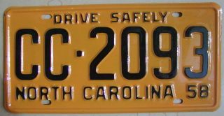1958 Restored Show Quality North Carolina Antique License Plate