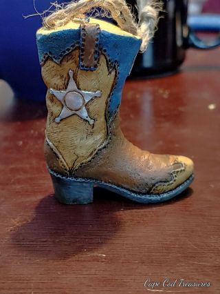 Miniature Cowboy/cowgirl Boot Figurine Ornament 3  Tall - - Wooden Appearance