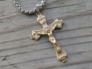 Vintage Religious Cross Pendant Necklace Gold Plated 16 " Long