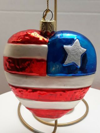 Heart Ornament American Flag Blue Red White 4 " Glass Stars & Stripes 4th Of July