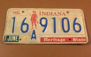 1976 Indiana Heritage State Bicentennial License Plate: 16 A 9106