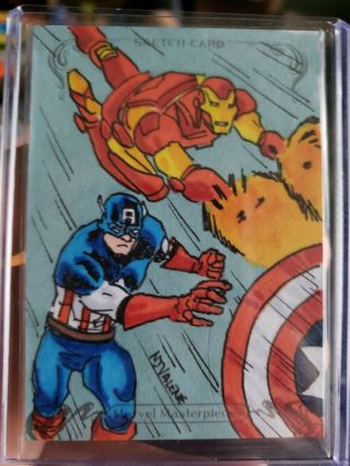 2018 Marvel Masterpieces Sketch Cards Captain America And Iron Man By Nj Valente