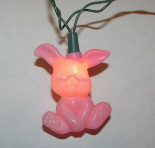 Vintage Easter Lights W/pink Blow Plastic Easter Bunny Rabbit Covers Figures