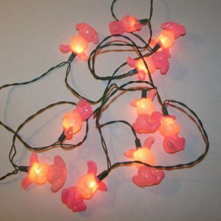 Vintage Easter Lights w/Pink Blow Plastic Easter Bunny Rabbit Covers Figures 2