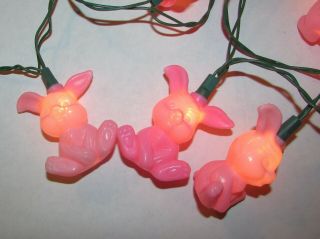 Vintage Easter Lights w/Pink Blow Plastic Easter Bunny Rabbit Covers Figures 3