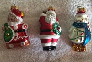 Set Of 3 Blown Glass Christmas Tree Ornaments