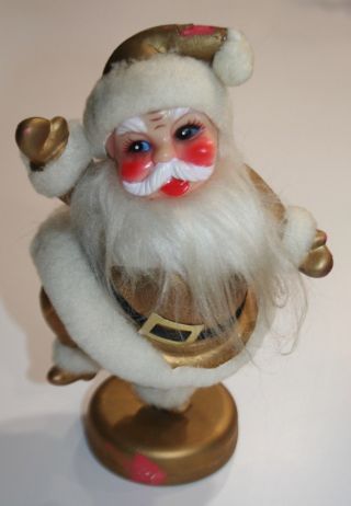 Vintage Christmas Decoration Plastic Santa Dancing Gold Molded
