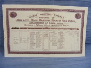 Rare Gwr Great Western Railway Victoria Funeral Train Itinery Certificate 1901