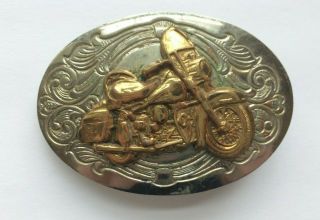 Vintage 70s Harley Davidson Belt Buckle Motorcycle Nickel Silver Stamped Brass