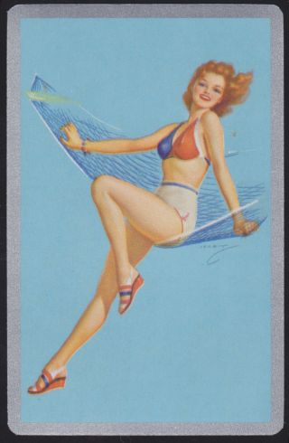 1 Single Vintage Swap/playing Card Pinup Lady In Hammock Artist Signed Erbit