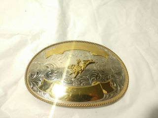 Large Vintage Montana Silversmith Nickel Silver Belt Buckle Rodeo Bull Rider