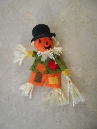 Vtg 50’s Halloween Scarecrow Jack - O - Lantern Flocked Head Ornament Doll Japan