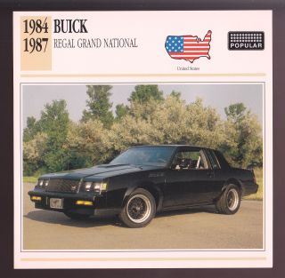 1984 - 1987 Buick Regal Grand National Gn Gnx Car Photo Spec Sheet Card 1985 1986
